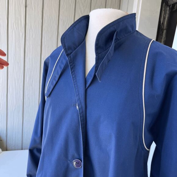 VTG Raindrops by Fleet Street Navy Trench Coat Cream Piping 70s 80s Retro - Picture 4 of 13